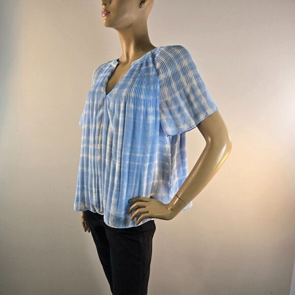 Halogen Pleated Flowy Blue Blouse Size M - Picture 3 of 8